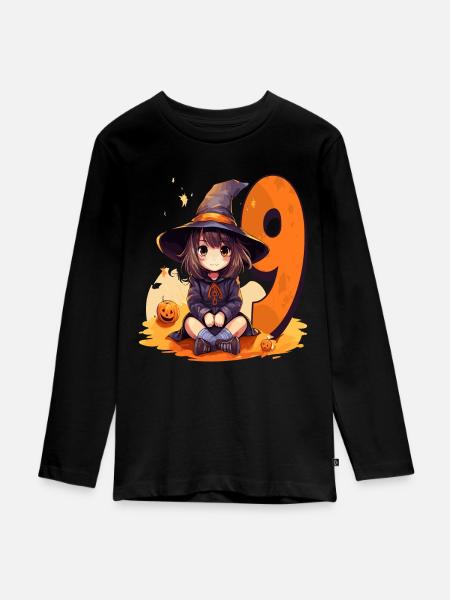 Witch Birthday Costume – Nine Years - Teenager Premium Organic Long Sleeve Shirt - black