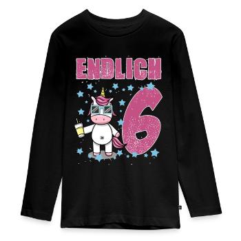 Endlich 6 - Teenager Premium Bio Langarmshirt - Schwarz - Vorne - AI Model Kid Female (0cm)