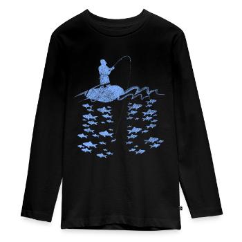 Angeln Fische - Teenager Premium Bio Langarmshirt - Schwarz - Vorne - AI Model Kid Female (0cm)