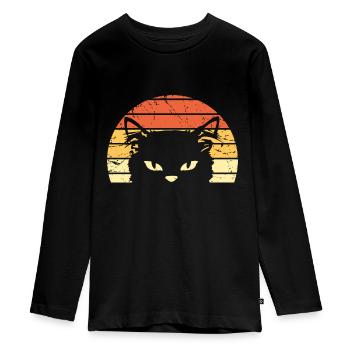 Katze - Teenager Premium Bio Langarmshirt - Schwarz - Vorne - AI Model Kid Female (0cm)