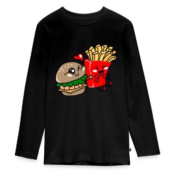 Burger et frites aiment l'idée de cadeau mignon - T-shirt manches longues Premium Ado - noir - Devant - AI Model Kid Female (0cm)