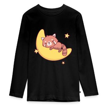Mignon petit panda roux dormant sur la lune - T-shirt manches longues Premium Ado - noir - Devant - AI Model Kid Female (0cm)