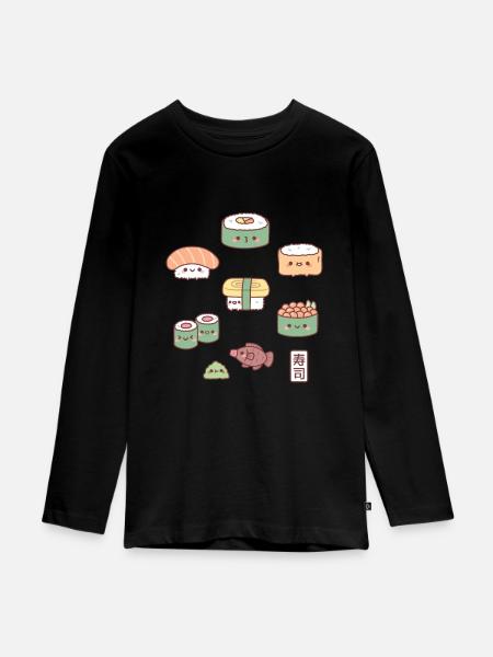 Cute Japanese Sushi Nigiri Maki Gunkan Set - Teenager Premium Organic Long Sleeve Shirt - black