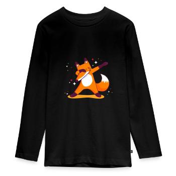 Dab Fox Dabbing Cartoon Comic Images drôles - T-shirt manches longues Premium Ado - noir - Devant - AI Model Kid Female (0cm)