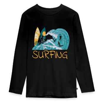 Surfing surfing - Teenager Premium Organic Long Sleeve Shirt - black - Front - AI Model Kid Female (0cm)