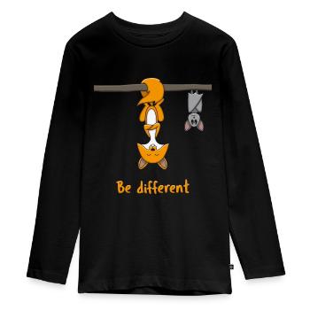 Fuchs Fledermäuse Be Different Tierliebhaber - Teenager Premium Bio Langarmshirt - Schwarz - Vorne - AI Model Kid Female (0cm)