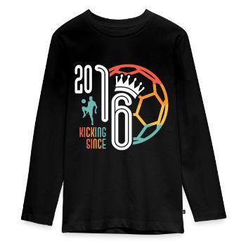 7. Geburtstag Fußballer 7 Jahre Jahrgang 2016 - Teenager Premium Bio Langarmshirt - Schwarz - Vorne - AI Model Kid Female (0cm)