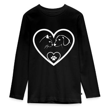 Katze und Hund, Tierliebe - Teenager Premium Bio Langarmshirt - Schwarz - Vorne - AI Model Kid Female (0cm)