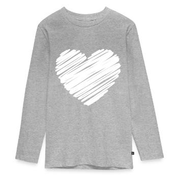 White Scribble Heart - Teenager Premium Organic Long Sleeve Shirt - heather grey - Front