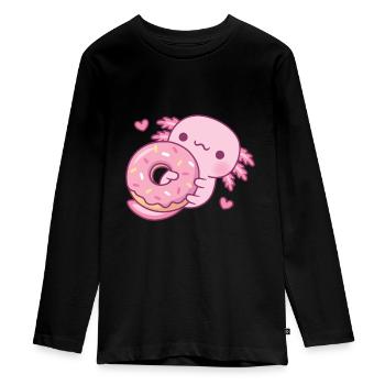Süßer Axolotl umarmt Donut - Teenager Premium Bio Langarmshirt - Schwarz - Vorne - AI Model Kid Female (0cm)