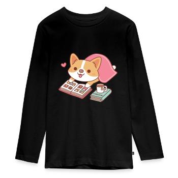 Mignon Corgi Aime Lire Des Mangas - T-shirt manches longues Premium Ado - noir - Devant - AI Model Kid Female (0cm)