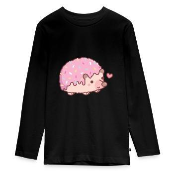 Süßer Igel mit Zuckerguss und Streuseln lustig - Teenager Premium Bio Langarmshirt - Schwarz - Vorne - AI Model Kid Female (0cm)