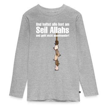 Seil Allahs weiß - Teenager Premium Bio Langarmshirt - Grau meliert - Vorne