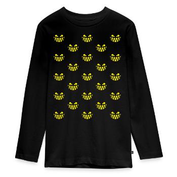 Halloween Frights (Pattern Raster / Yellow / PNG) - Teenager Premium Organic Long Sleeve Shirt - black - Front - AI Model Kid Female (0cm)