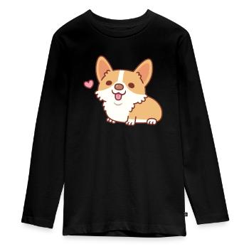 Mignon petit chiot chien Corgi - T-shirt manches longues Premium Ado - noir - Devant - AI Model Kid Female (0cm)