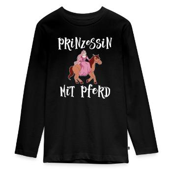 Pferdemädchen Mädchen Süß Prinzessin Mit Pferd - Teenager Premium Bio Langarmshirt - Schwarz - Vorne - AI Model Kid Female (0cm)