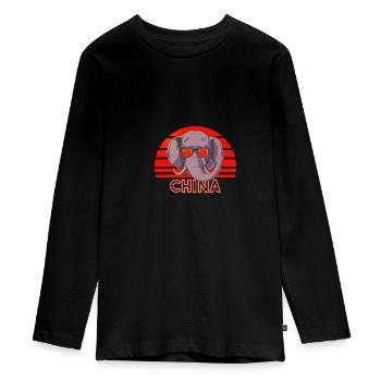 Chine - T-shirt manches longues Premium Ado - noir - Devant - AI Model Kid Female (0cm)