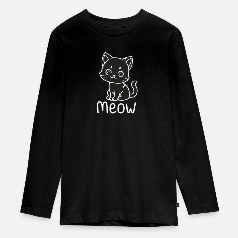 Chat noir mignon - T-shirt manches longues Premium Ado - noir