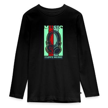 Music - Teenager Premium Organic Long Sleeve Shirt - black - Front - AI Model Kid Female (0cm)