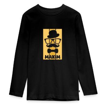 Vorname Maxim - Teenager Premium Bio Langarmshirt - Schwarz - Vorne - AI Model Kid Female (0cm)