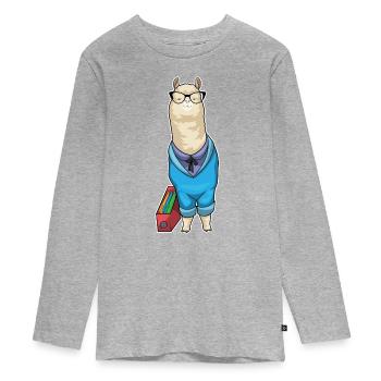 Alpaka Sekretärin Ordner Büro - Teenager Premium Bio Langarmshirt - Grau meliert - Vorne