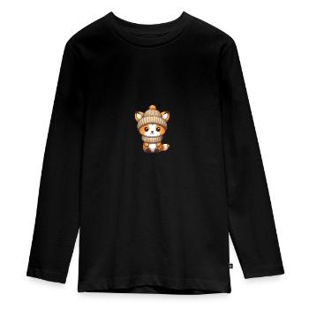 Fuchs Winter Comic - Teenager Premium Bio Langarmshirt - Schwarz - Vorne - AI Model Kid Female (0cm)