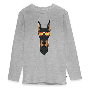 Doberman I Spain Sunglasses I Spanish Flag - Teenager Premium Bio Langarmshirt - Grau meliert - Vorne