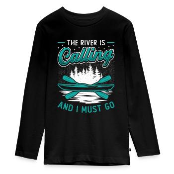 The River Is Calling And I Must Go Kayak Sport - Teenager Premium Organic Long Sleeve Shirt - black - Front - AI Model Kid Female (0cm)