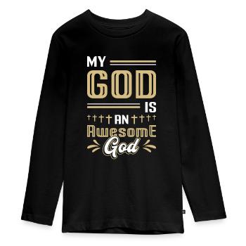 Mein Gott ist ein großartiger Gott. - Teenager Premium Bio Langarmshirt - Schwarz - Vorne - AI Model Kid Female (0cm)