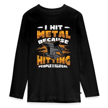 Hit Metal Blacksmith - Teenager Premium Organic Long Sleeve Shirt - black - Front - AI Model Kid Female (0cm)