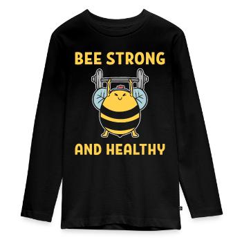 Bee Strong And Healthy Gewichtheber - Teenager Premium Bio Langarmshirt - Schwarz - Vorne - AI Model Kid Female (0cm)