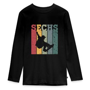 Sechs - Teenager Premium Bio Langarmshirt - Schwarz - Vorne - AI Model Kid Female (0cm)
