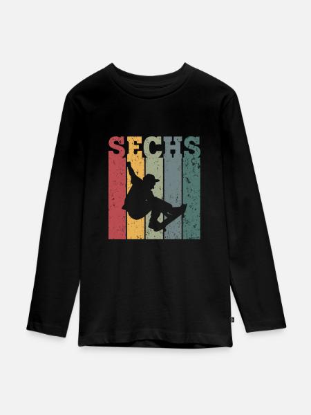Sechs - Teenager Premium Bio Langarmshirt - Schwarz