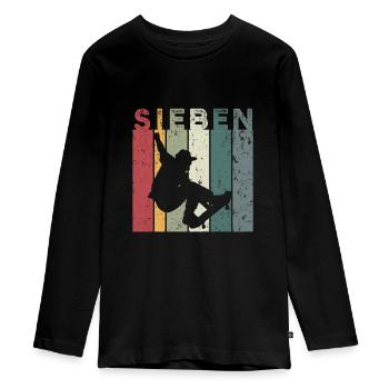 Sieben - Teenager Premium Bio Langarmshirt - Schwarz - Vorne - AI Model Kid Female (0cm)