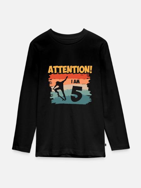 Attention! I am 5 - Teenager Premium Bio Langarmshirt - Schwarz