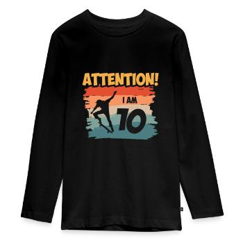 Attention! I am 10 - Teenager Premium Bio Langarmshirt - Schwarz - Vorne - AI Model Kid Female (0cm)