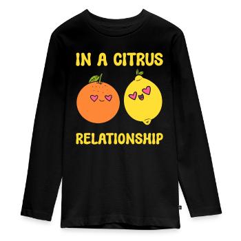 Citrus Puns Obstverkäufer - Teenager Premium Bio Langarmshirt - Schwarz - Vorne - AI Model Kid Female (0cm)