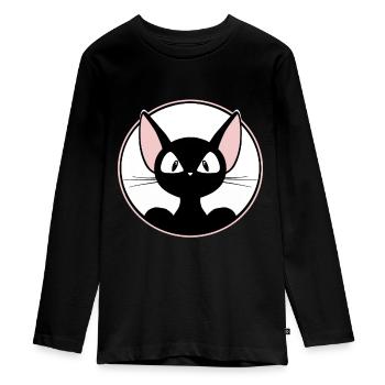 cool cat, cute cat, sticker, shirt, t-shirt - Teenager Premium Organic Long Sleeve Shirt - black - Front - AI Model Kid Female (0cm)