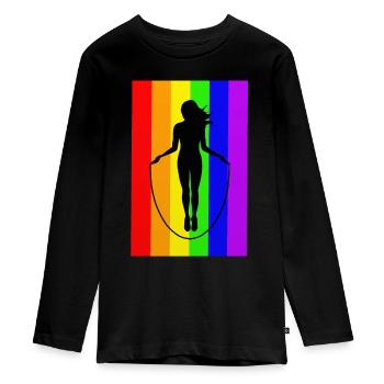 Jumping Rope Jumping Rope Jumping Sticker Shirt - Teenager Premium Organic Long Sleeve Shirt - black - Front - AI Model Kid Female (0cm)