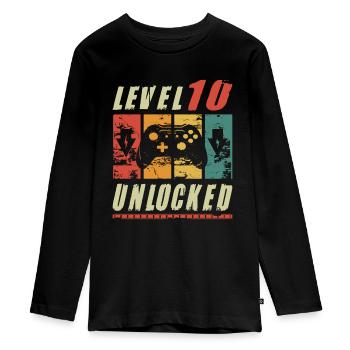 Niveau 10 Joueur débloqué présentant un cadeau de 10e anniversaire - T-shirt manches longues Premium Ado - noir - Devant - AI Model Kid Female (0cm)