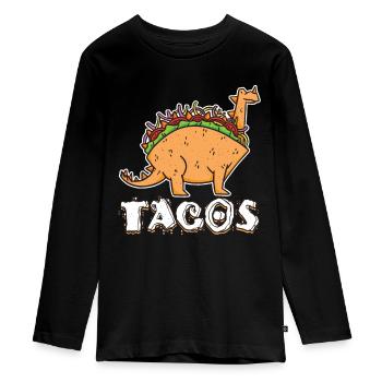 Cute Kawaii Dinosaur Animal Taco - Teenager Premium Bio Langarmshirt - Schwarz - Vorne - AI Model Kid Female (0cm)