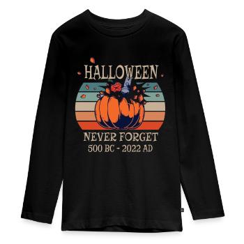 Halloween Never Forget Retro Kürbis Hammer - Teenager Premium Bio Langarmshirt - Schwarz - Vorne - AI Model Kid Female (0cm)