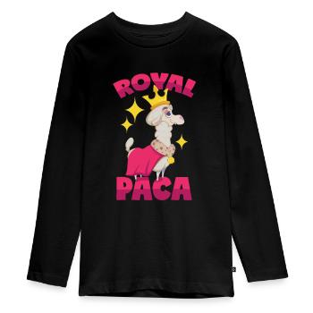 Royales Alpaka: Royalpaca Wortwitz - Teenager Premium Bio Langarmshirt - Schwarz - Vorne - AI Model Kid Female (0cm)