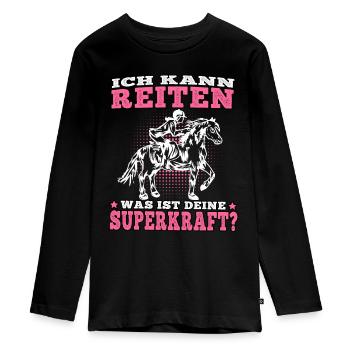 Ich kann Reiten auf Pferd Reiter Reiterin - Teenager Premium Bio Langarmshirt - Schwarz - Vorne - AI Model Kid Female (0cm)
