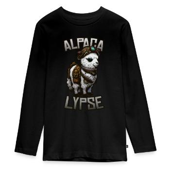 Alpacalypse - Steampunk Alpaka in der Apokalypse - Teenager Premium Bio Langarmshirt - Schwarz - Vorne - AI Model Kid Female (0cm)
