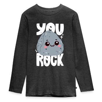 Du rockst! Stein-Wortwitz - Teenager Premium Bio Langarmshirt - Anthrazit meliert - Vorne - AI Model Kid Female (0cm)