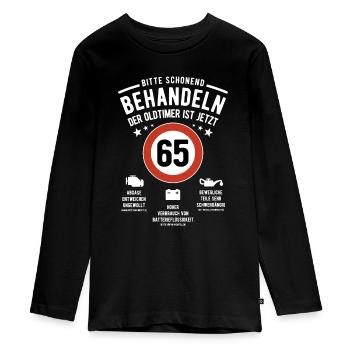 Oldtimer schonend behandeln - 65. Geburtstag - Teenager Premium Bio Langarmshirt - Schwarz - Vorne - AI Model Kid Female (0cm)