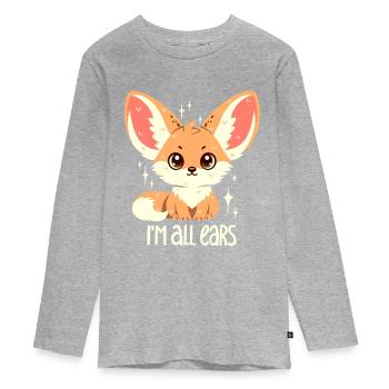 Wüstenfuchs: Ich bin ganz Ohr! - Teenager Premium Bio Langarmshirt - Grau meliert - Vorne