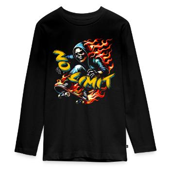 No Limit Skull Skeleton on Skateboard - Teenager Premium Organic Long Sleeve Shirt - black - Front - AI Model Kid Female (0cm)