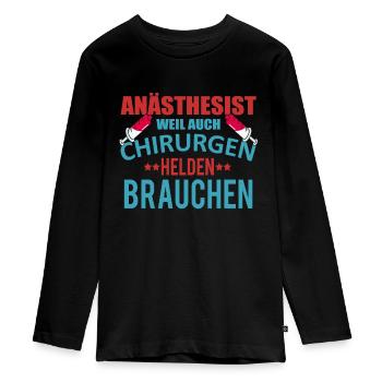 Anästhesist shirt • Helden • Anästhesist Geschenk - Teenager Premium Bio Langarmshirt - Schwarz - Vorne - AI Model Kid Female (0cm)